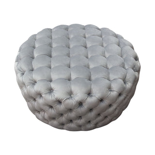 Posh Tufted Round Accent Ottoman in Platinum Gray Velvet