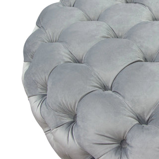 Posh Tufted Round Accent Ottoman in Platinum Gray Velvet