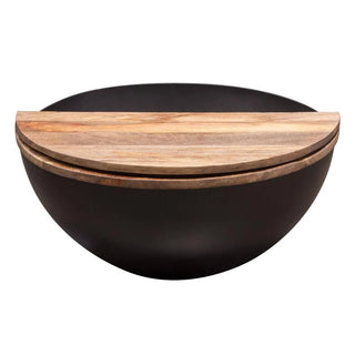 Salem Round Drum Storage Cocktail Table with Natural Mango Wood Top & Metal Base