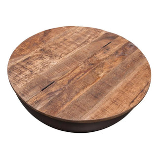 Salem Round Drum Storage Cocktail Table with Natural Mango Wood Top & Metal Base