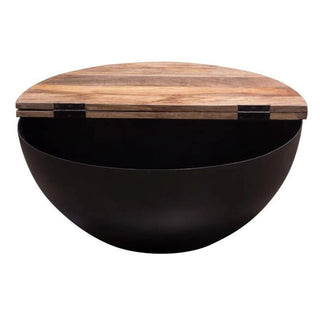 Salem Round Drum Storage Cocktail Table with Natural Mango Wood Top & Metal Base