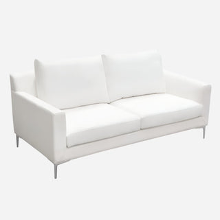 Seattle Loose Back Loveseat in White Linen with Polished Silver Metal Leg