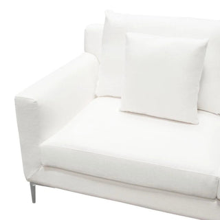 Seattle Loose Back Loveseat in White Linen with Polished Silver Metal Leg