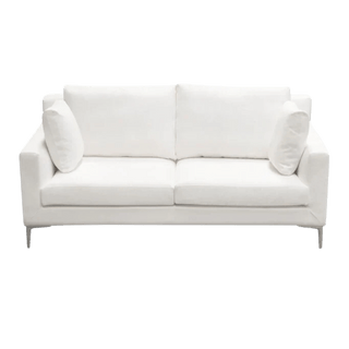 Seattle Loose Back Loveseat in White Linen with Polished Silver Metal Leg