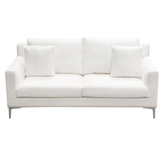 Seattle Loose Back Loveseat in White Linen with Polished Silver Metal Leg