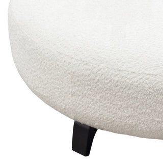 Vesper Round Ottoman in Faux White Shearling with Black Wood Leg Base