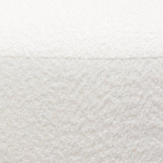 Vesper Round Ottoman in Faux White Shearling with Black Wood Leg Base