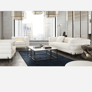 Vox Shearling Sofa with Black Powder Metal Legs, Faux White